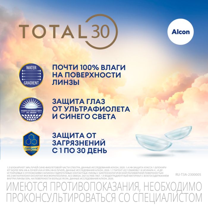 Силикон-гидрогелевые линзы на месяц ношения TOTAL 30